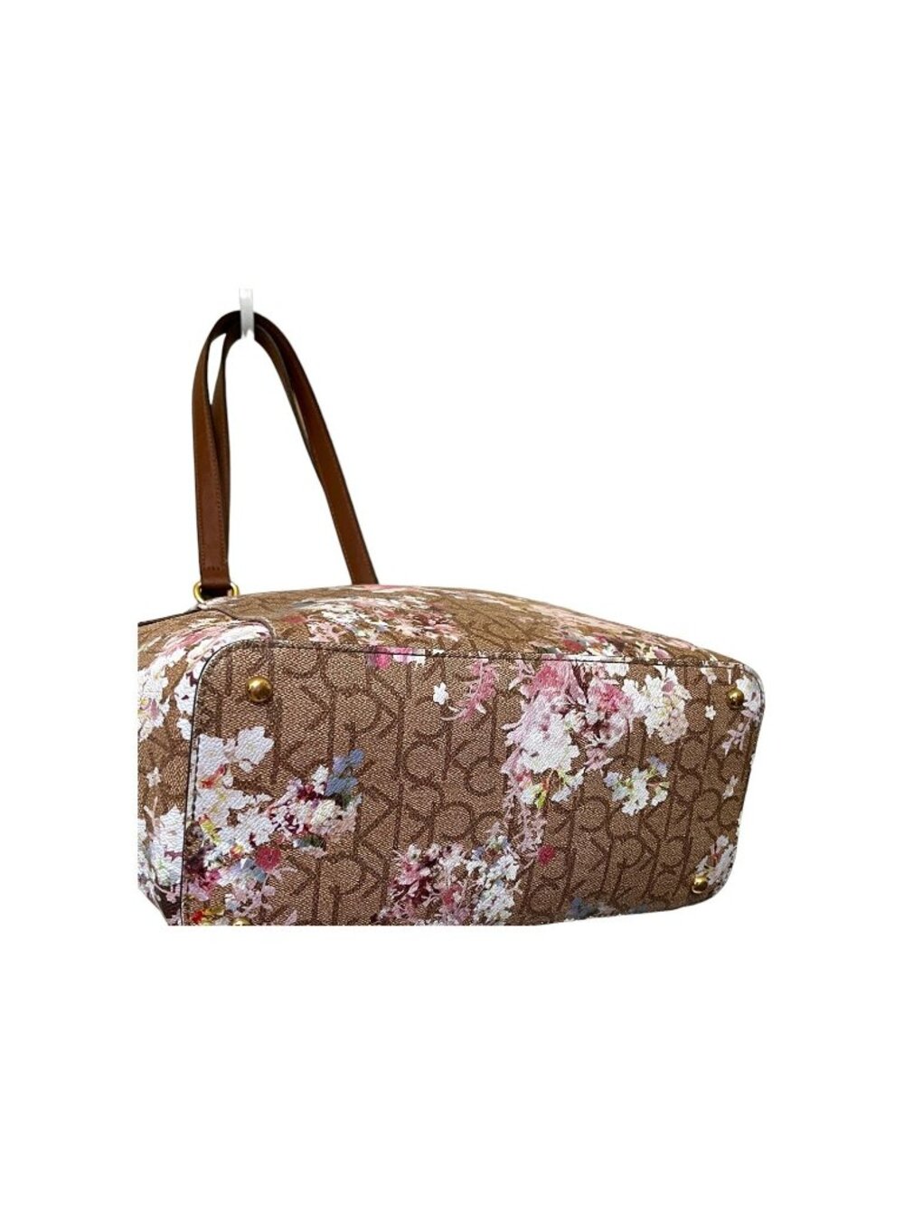 Calvin Klein Signature Hayden Floral CK Logo Satchel Tote Bag Chain Handles - Picture 7 of 16